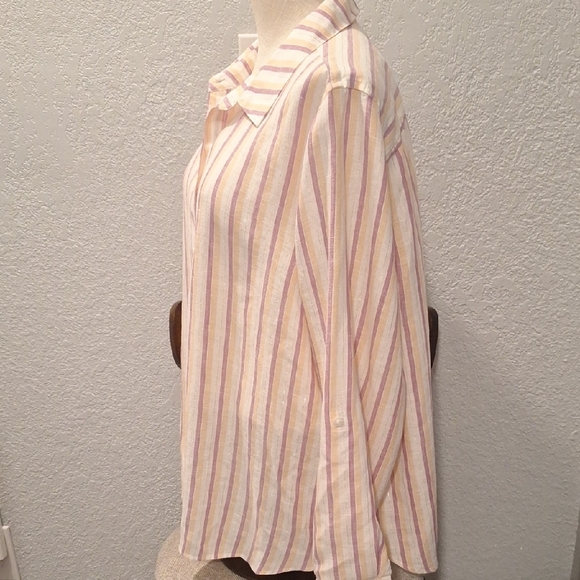 Chico's Coral and White Striped Button Down Shirt - Picture 6 of 11